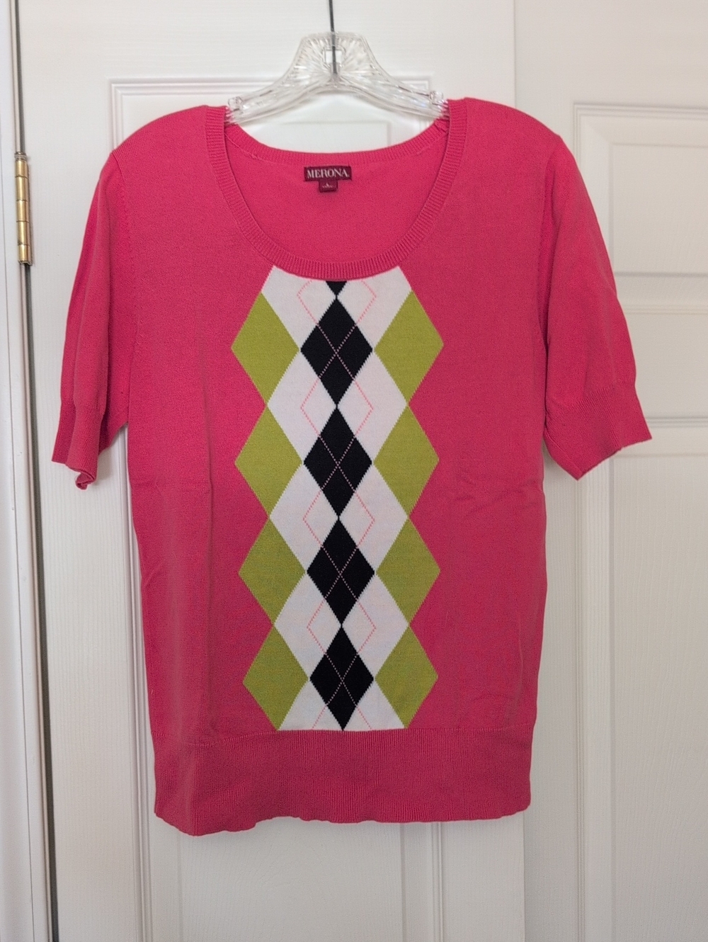 Merona Pink Argyle Short Sleeve Sweater